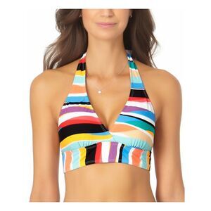 ANNE COLE Women's White Stretch Banded Removable Cups Tie Halter Swimsuit Top XS